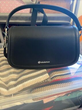 lululemon athletica Black Leather Crossbody Shoulder Bag